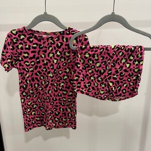 Posh Peanut Pink and Green Leopard Pajama Set
